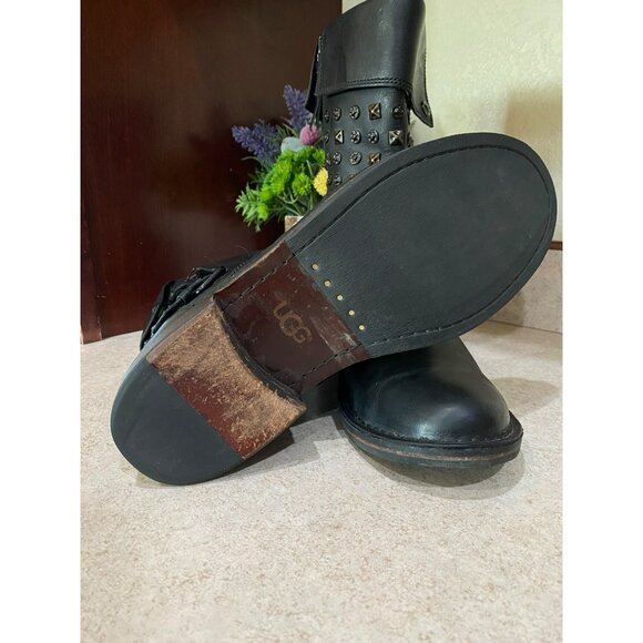 UGG Conor Studs Black Leather Mid-Calf Boots Womens Size 9 With Decorative Studs - Picture 7 of 11